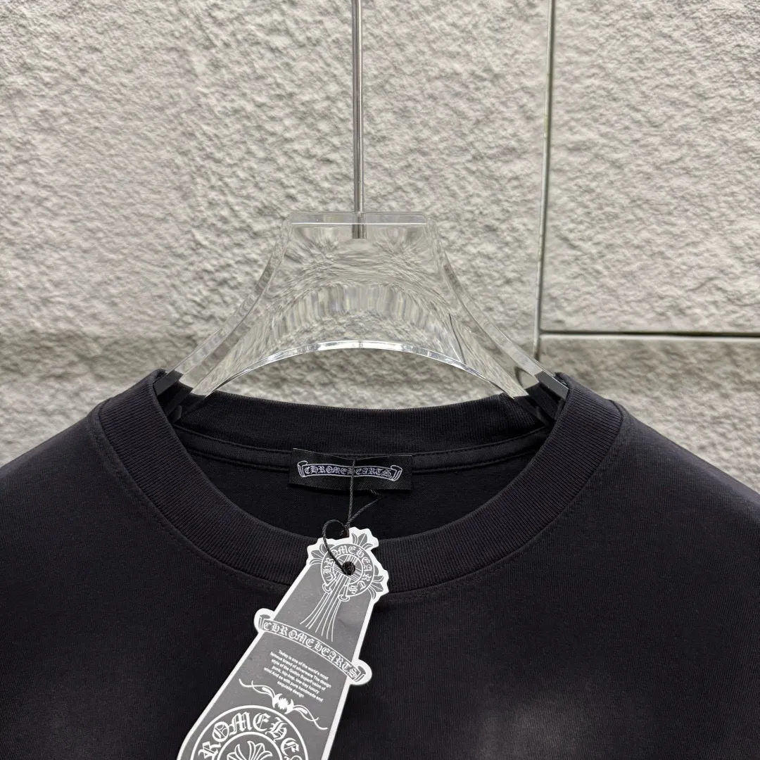 🅿️190 CH Crow* Heart 2025 Summer New Style Heavy pickling with gradient distressing Chest logo Classic printing Customized fabric Short-sleeved T-shirt Unisex Size: S M L